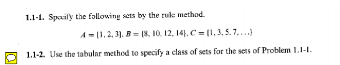 Solved 1.1-1. Specify the following sets by the rule method. | Chegg.com