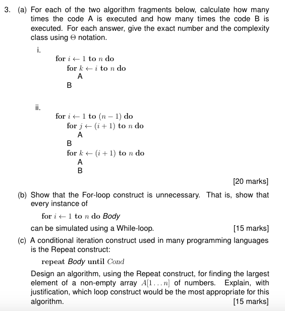 Solved 3. (a) For each of the two algorithm fragments below, | Chegg.com