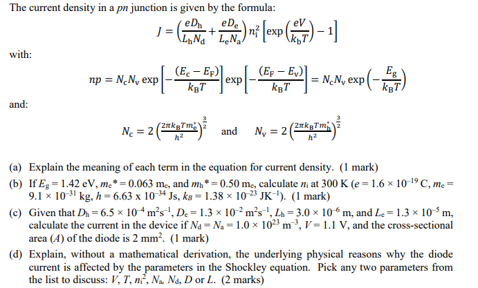 Solved The current density in a pn junction is given by the | Chegg.com