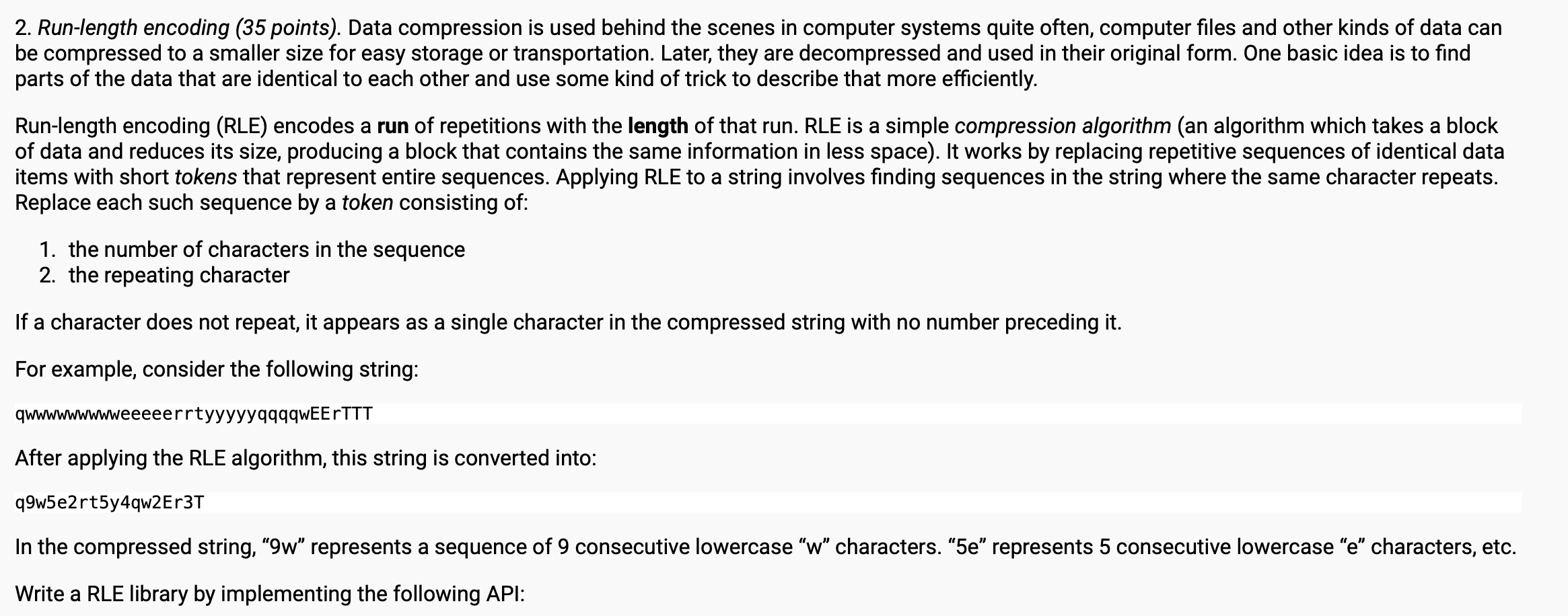 Solved 2. Run-length encoding (35 points). Data compression | Chegg.com