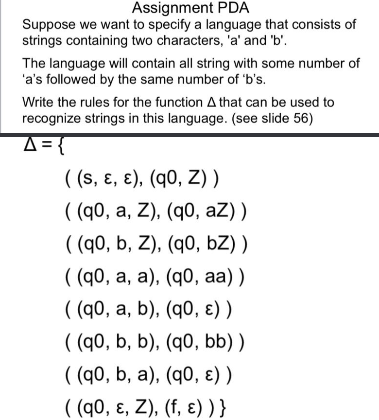 Solved Assignment PDA Suppose we want to specify a language | Chegg.com