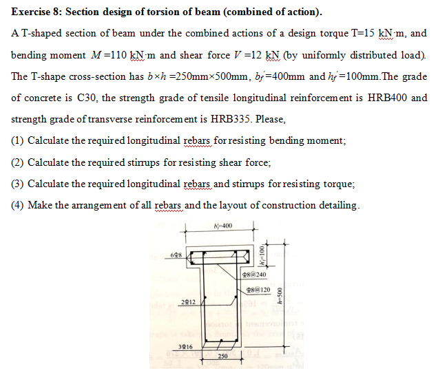 Solved Exercise 8: Section design of torsion of beam | Chegg.com