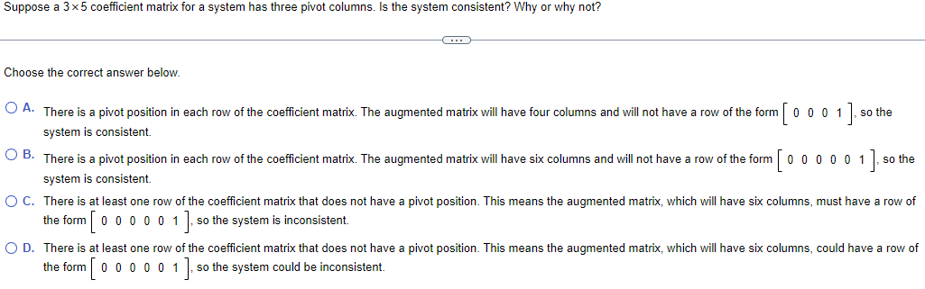 Solved Choose the correct answer below. A. There is a pivot | Chegg.com