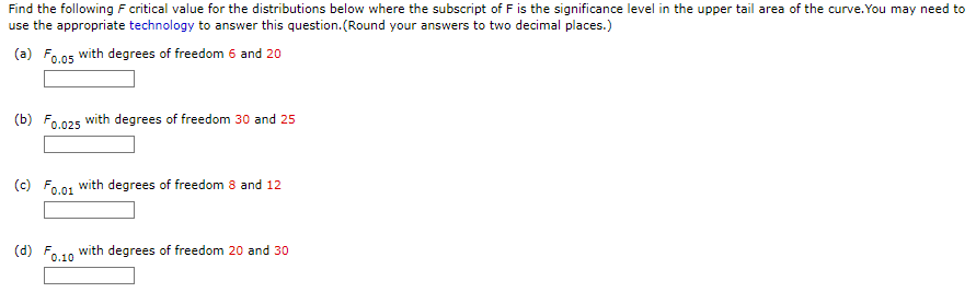 Solved Find the following F critical value for the | Chegg.com