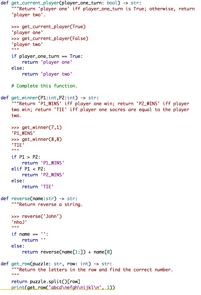 Solved def get_current_player(player_one_turn: bool) -> str: | Chegg.com