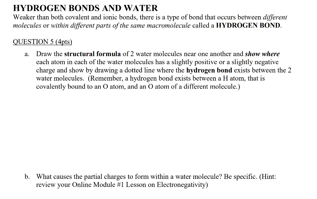 Solved Hydrogen Bonds And Water Weaker Than Both Covalent