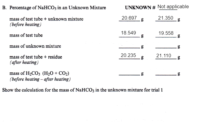 Solved C. Percentage of NaHCO3 in an Unknown Mixture mass | Chegg.com