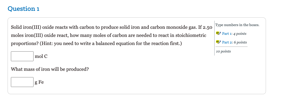 Solved Question 1 Solid iron(III) oxide reacts with carbon | Chegg.com