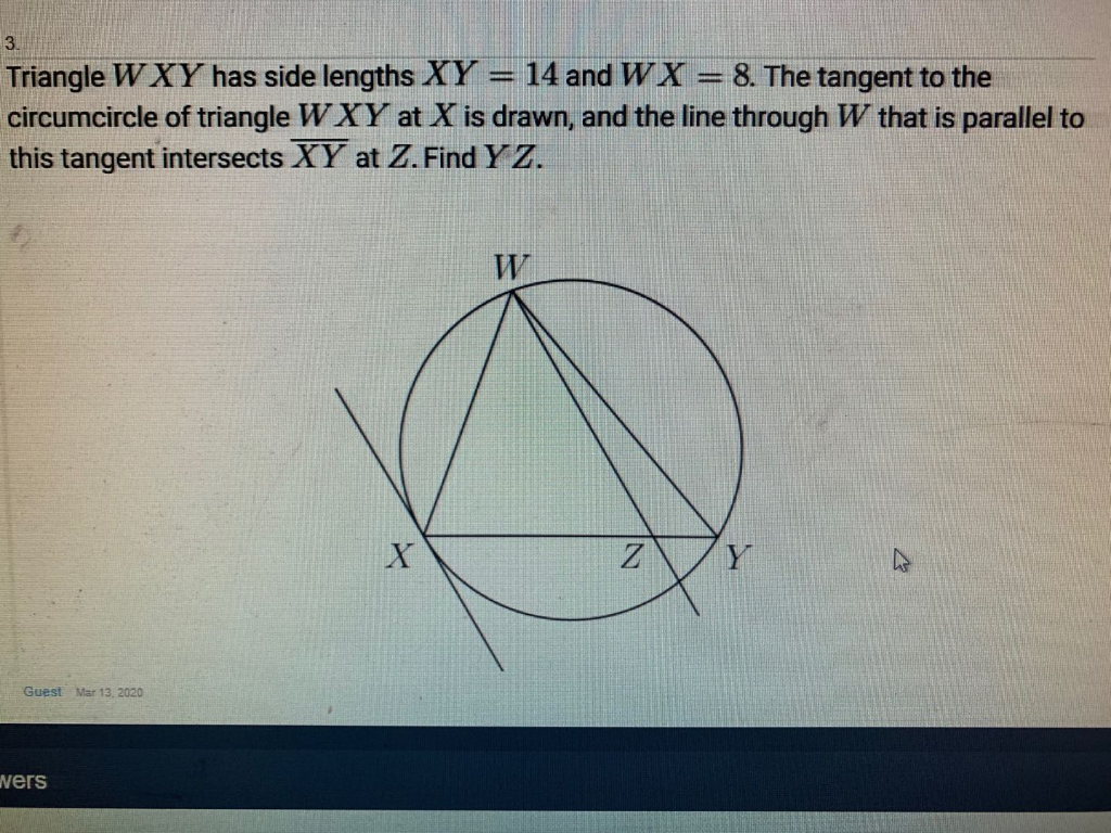 Solved 3 Triangle Wxy Has Side Lengths Xy 14 And Wx Chegg Com