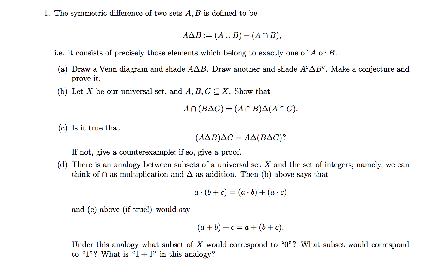 Solved 1. The Symmetric Difference Of Two Sets A, B Is | Chegg.com