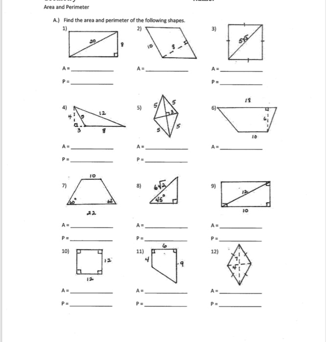 Solved Area and Perimeter A.) Find the area and perimeter of | Chegg.com