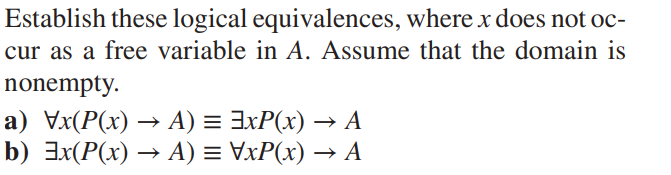 Solved Establish these logical equivalences, where x does | Chegg.com