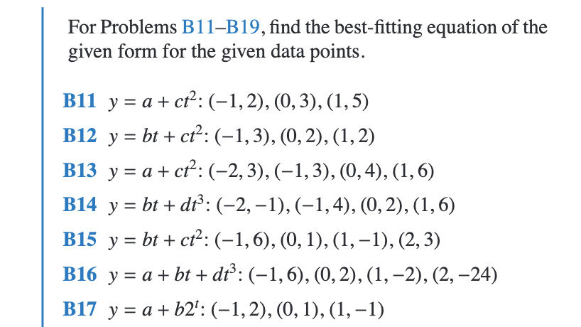 Solved For Problems B11-B19, Find The Best-fitting Equation | Chegg.com