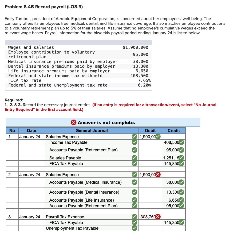 Solved Problem 8-4B Record payroll (LO8-3) Emily Turnbull, | Chegg.com