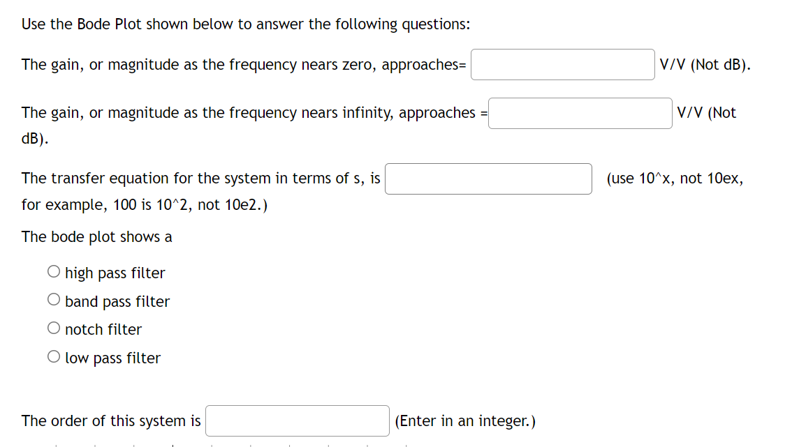 Solved Use the Bode Plot shown below to answer the following | Chegg.com