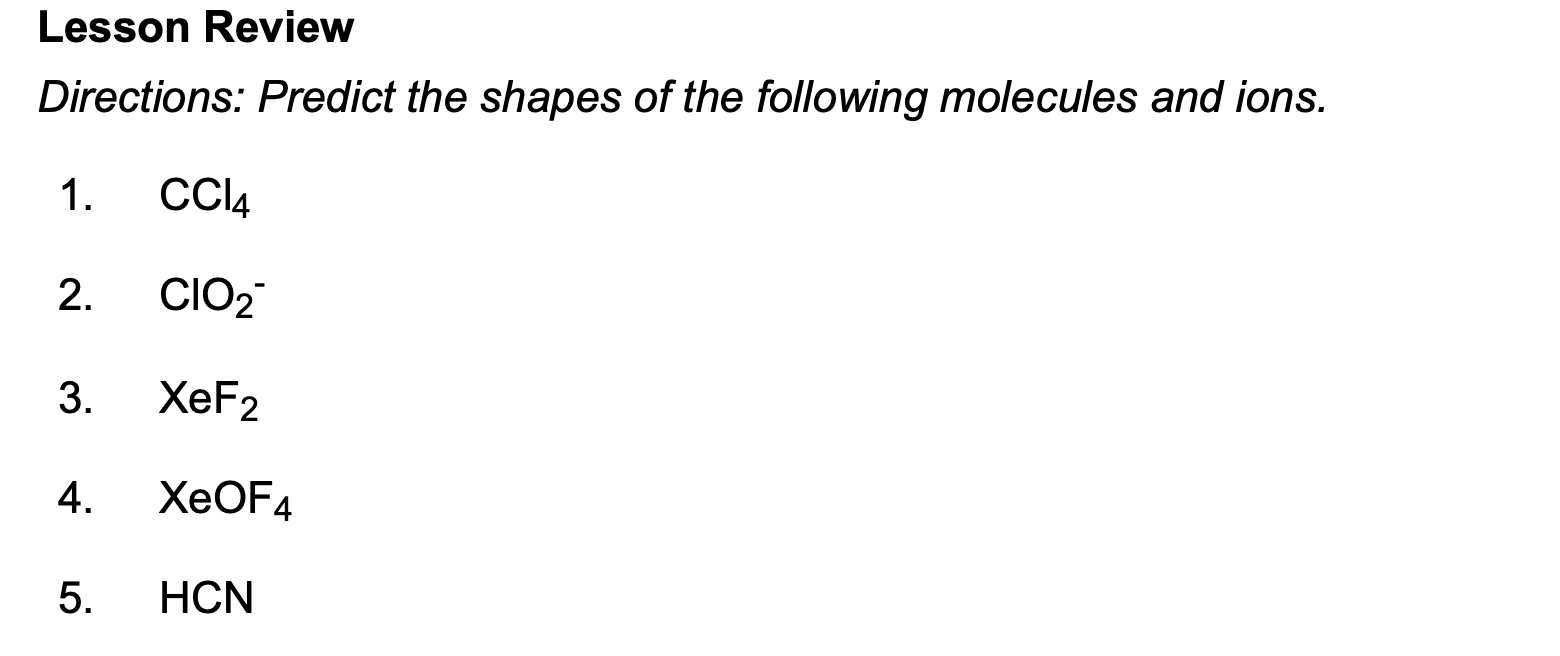 Solved Lesson Review Directions: Predict the shapes of the | Chegg.com