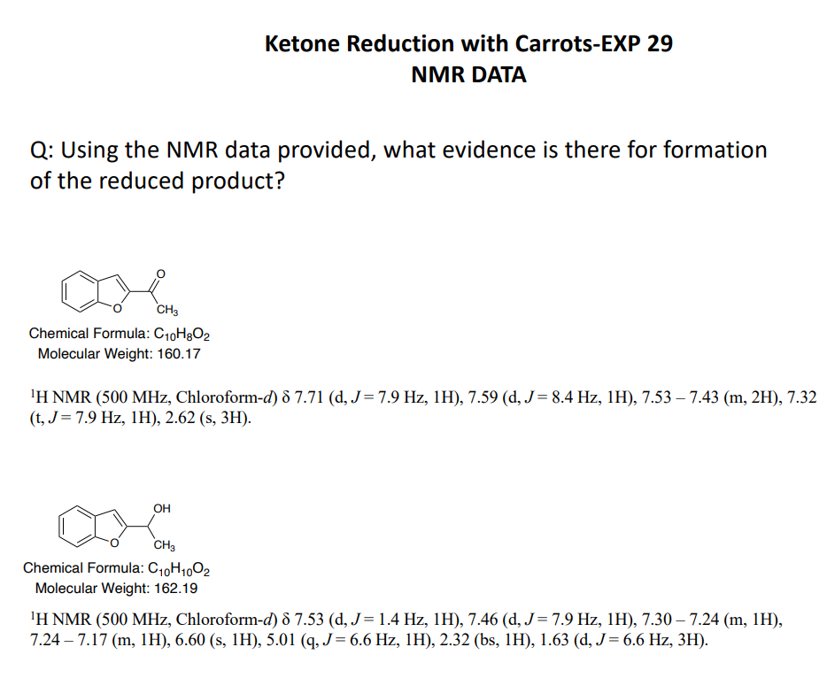 Solved Ketone Reduction with CarrotsEXP 29 NMR DATA Q