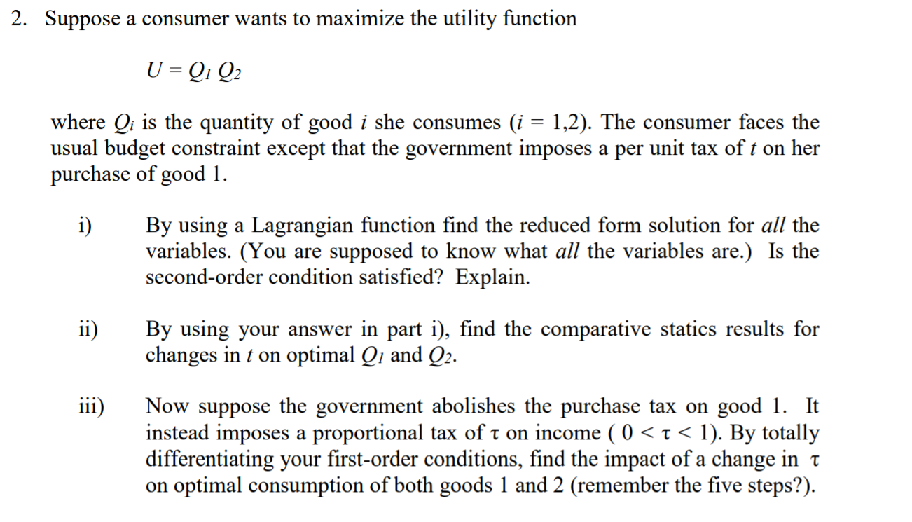 2. Suppose a consumer wants to maximize the utility | Chegg.com