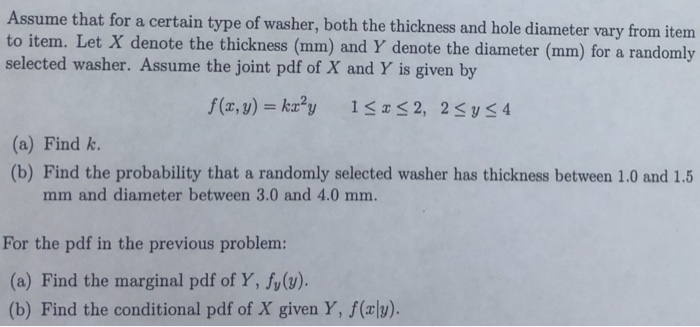 Washer Problem Calc Solved Assume that for a certain type of washer, both the | Chegg.com
