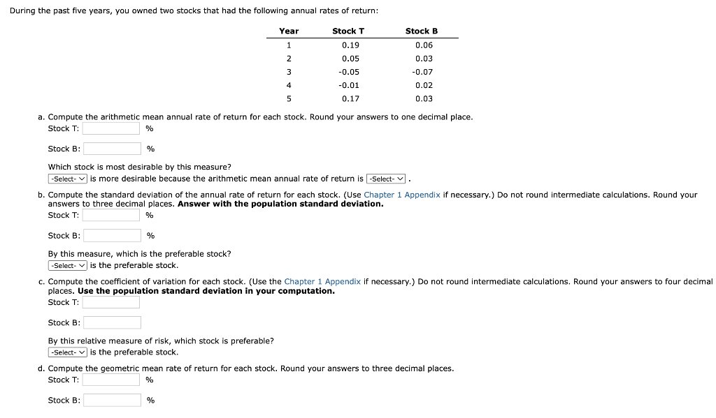 Solved A Compute The Arithmetic Mean Annual Rate Of Return 8250