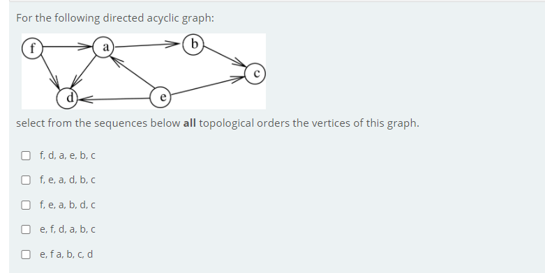 Solved For The Following Directed Acyclic Graph: F B Select | Chegg.com