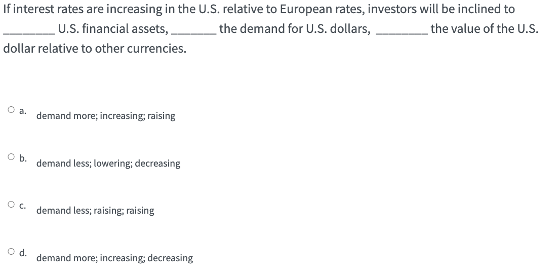 Solved If Interest Rates Are Increasing In The U.S. Relative | Chegg.com