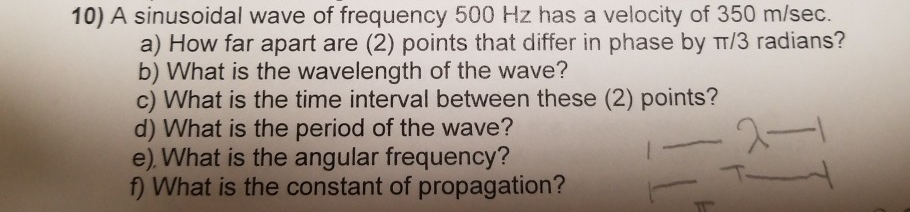 Solved a sinusoidal wave of frequency 500 Hz has a velocity | Chegg.com