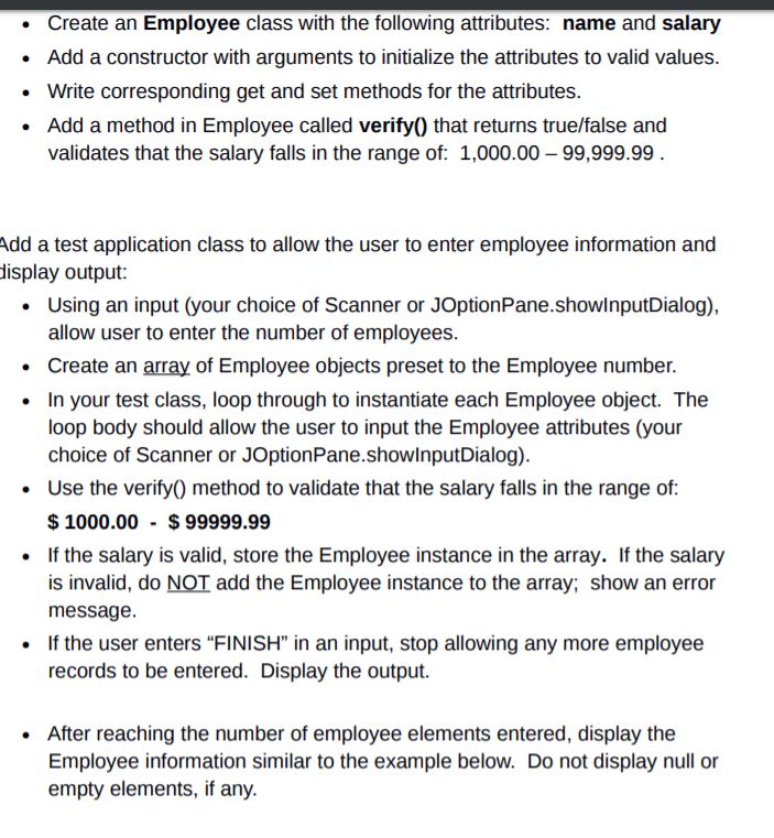 Solved Create An Employee Class With The Following Attrib