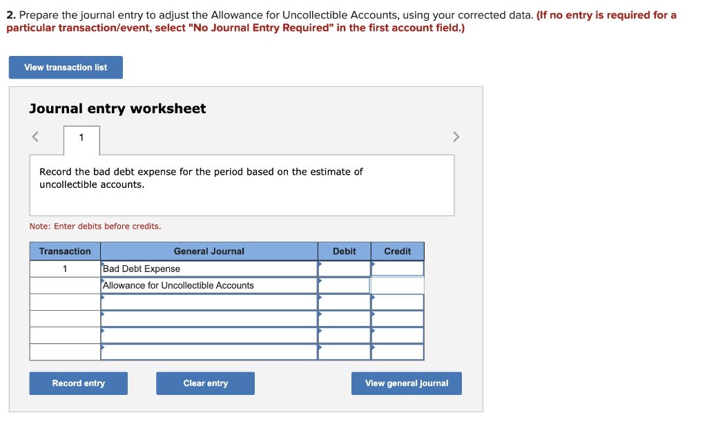 2. Prepare the journal entry to adjust the Allowance | Chegg.com