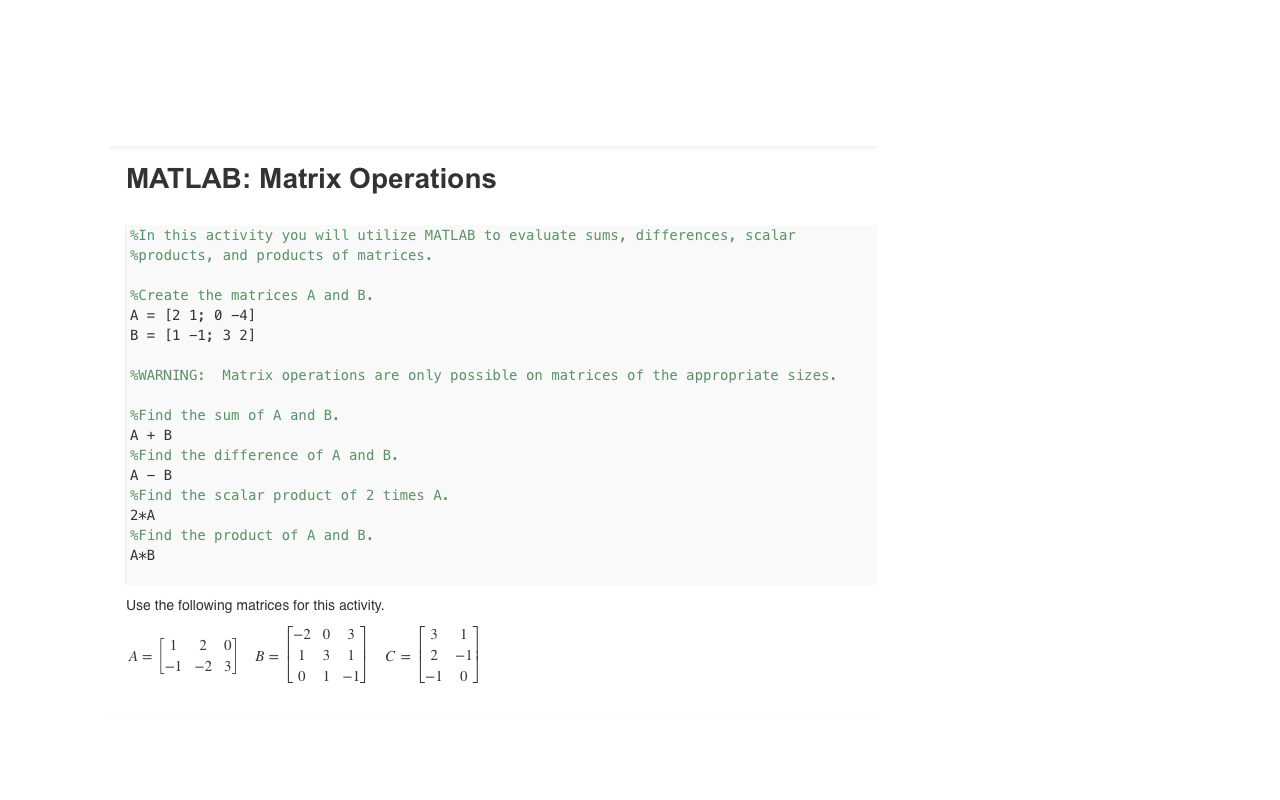 matlab matrix operations