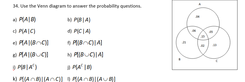 Solved 34 Use The Venn Diagram To Answer The Probability Chegg Com