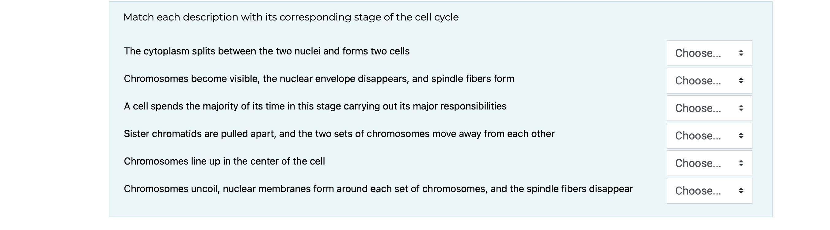 Solved Match each description with its corresponding stage | Chegg.com