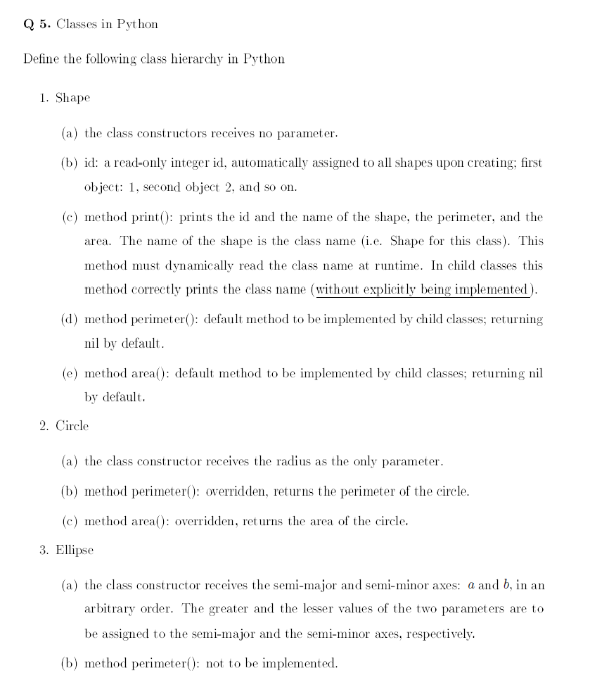 Solved Q 5. Classes in Python Define the following class | Chegg.com image.