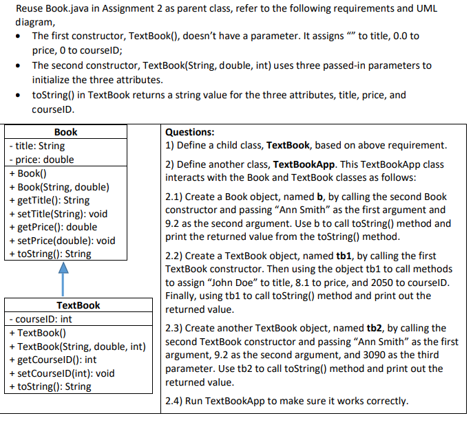 Solved Reuse Book.java in Assignment 2 as parent class,