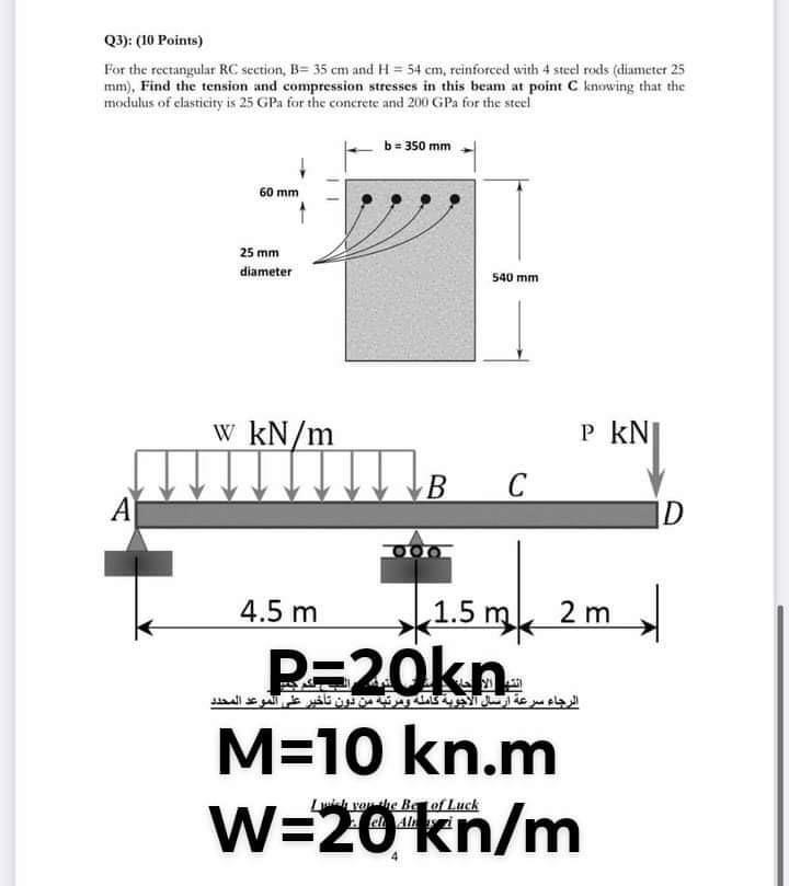 Solved Q3): (10 Points) For the rectangular RC section, B= | Chegg.com