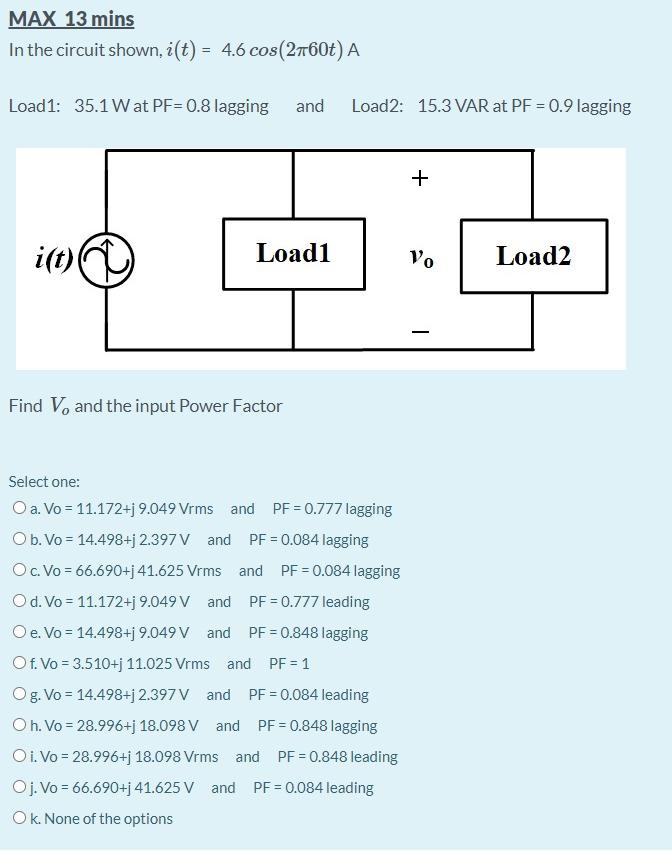 Solved MAX 13 mins In the circuit shown, i(t) = 4.6 | Chegg.com