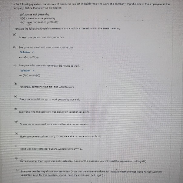 Solved In the following question, the domain of discourse is | Chegg.com