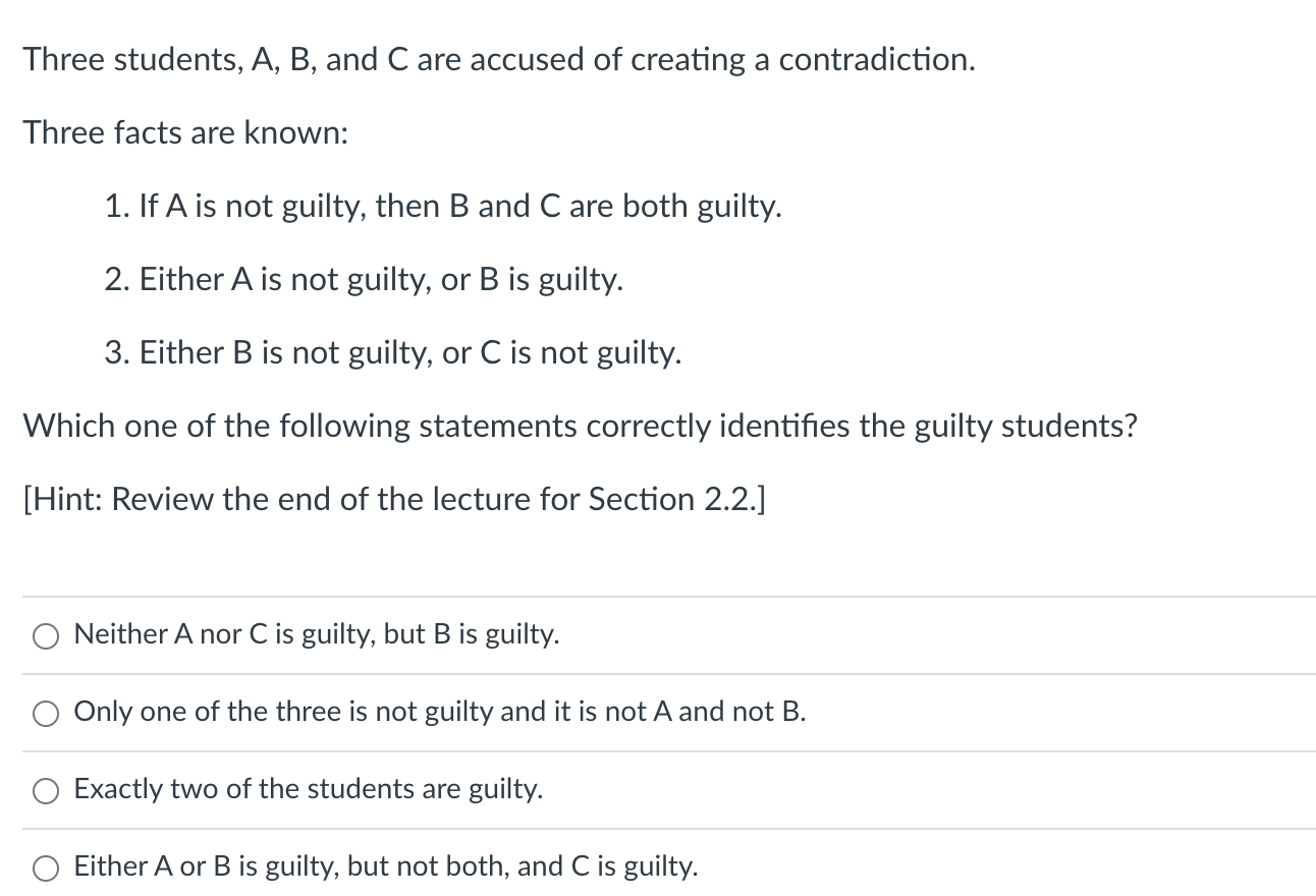 Solved Three students, A, B, and C are accused of creating | Chegg.com