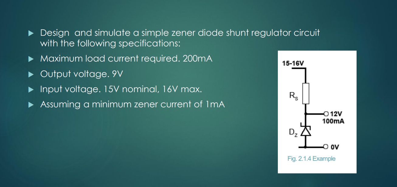 Solved Design and simulate a simple zener diode shunt