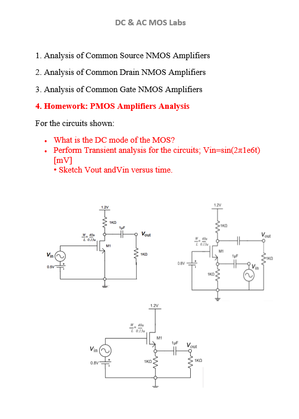 DC & AC MOS Labs 1. Analysis of Common Source NMOS