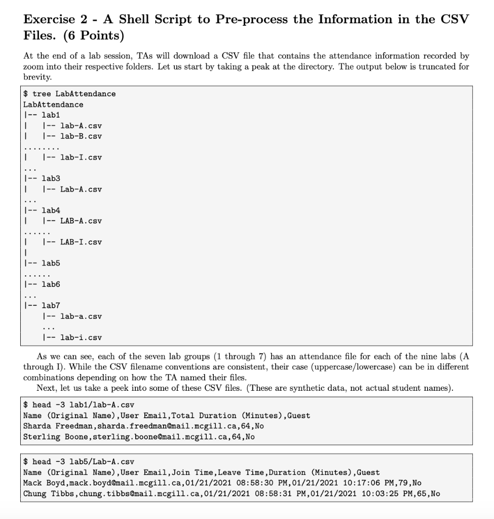 Solved Exercise 2 A Shell Script To Pre Process The Chegg Com