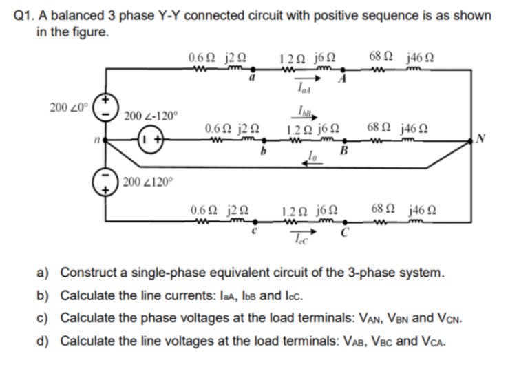Solved Q1. A balanced 3 phase Y-Y connected circuit with | Chegg.com