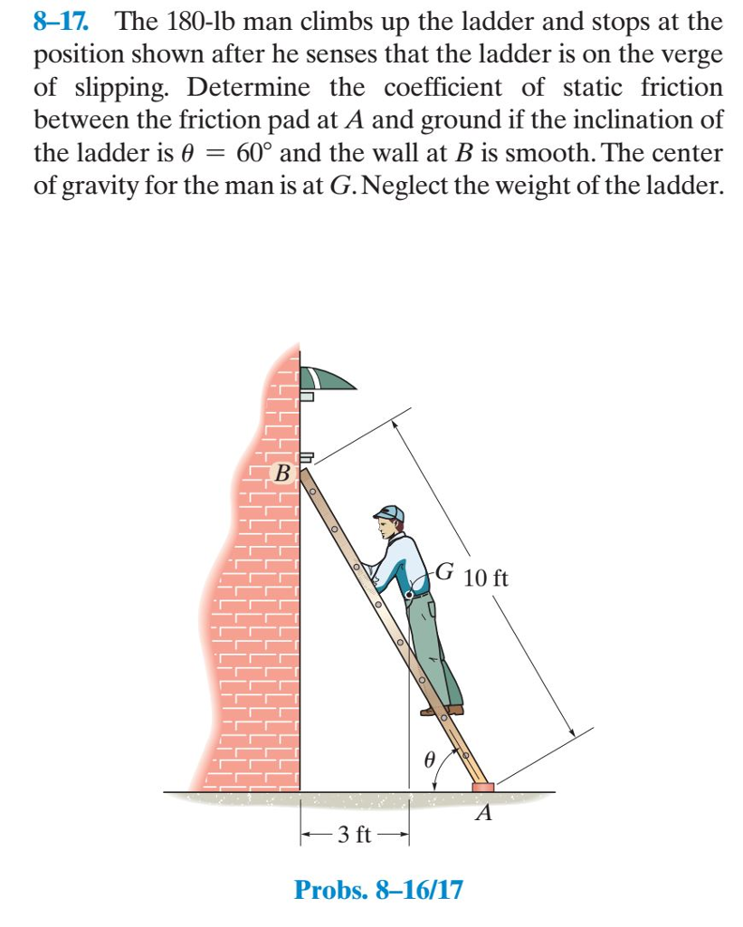 Solved 8-17. The 180-lb Man Climbs Up The Ladder And Stops | Chegg.com