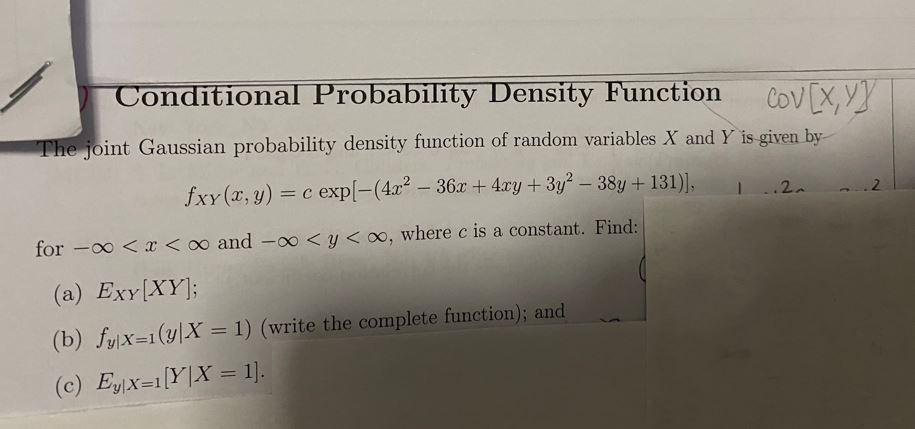 Solved Conditional Probability Density Function COV[x,y} The | Chegg.com