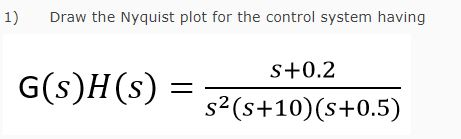 Solved 1) Draw the Nyquist plot for the control system | Chegg.com