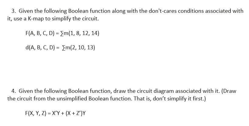 Solved 3. Given The Following Boolean Function Along With | Chegg.com