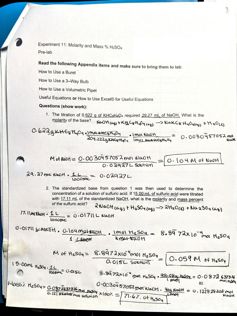 Solved Are my calculations for Molarity & Mass of the