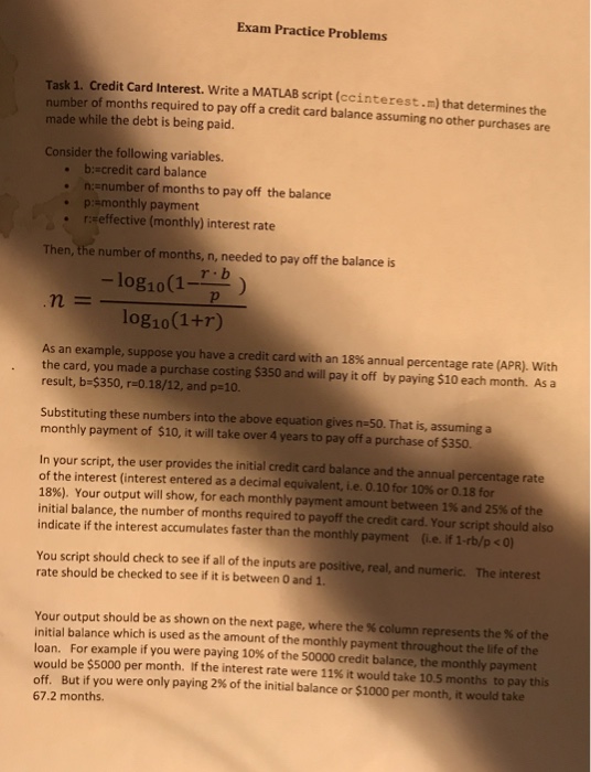 Solved Exam Practice Problems Task 1. Credit Card Interest. | Chegg.com