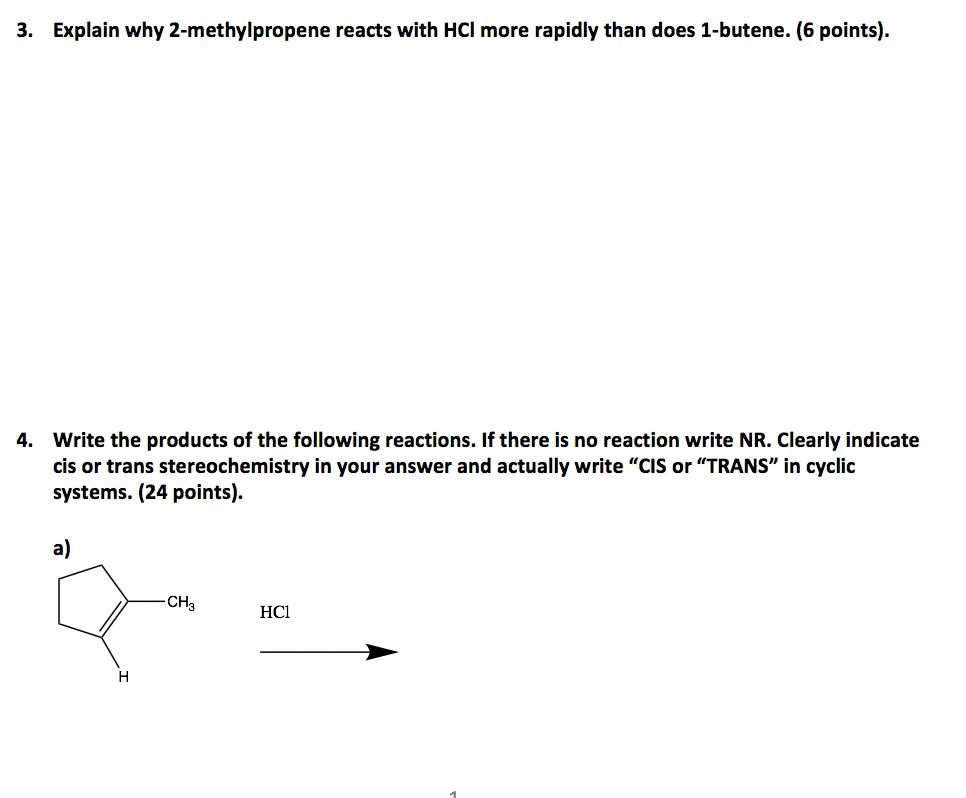 2 methylpropene reacts with hcl