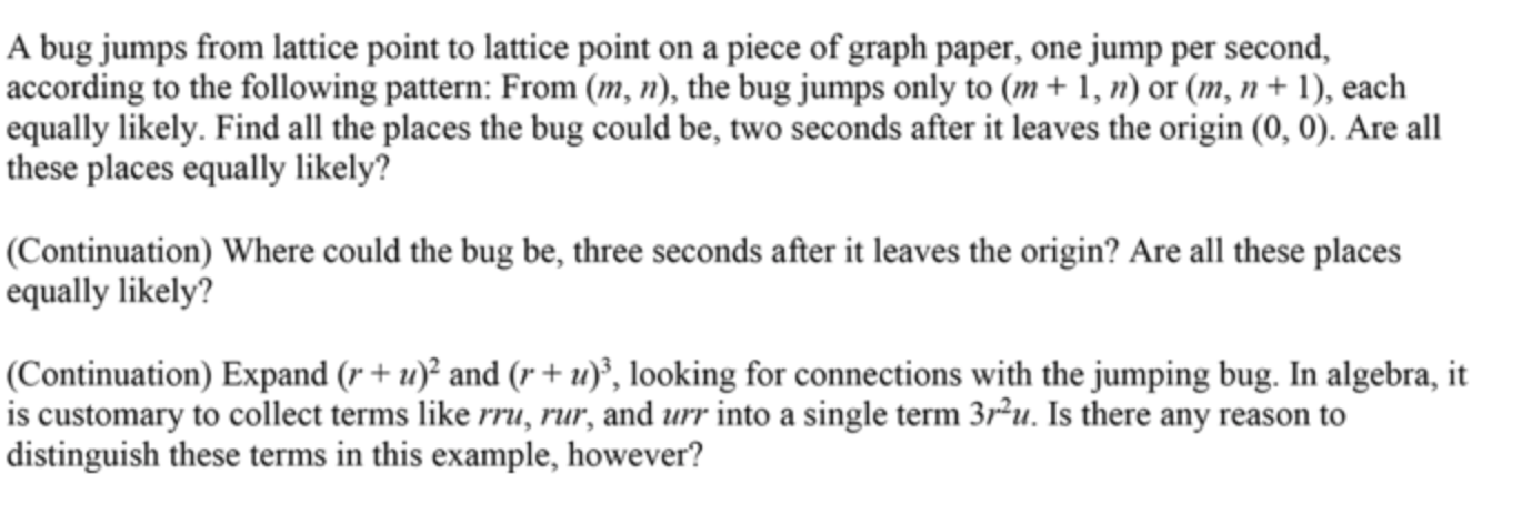 A bug jumps from lattice point to lattice point on a piece of graph paper, one jump per second, according to the following pa